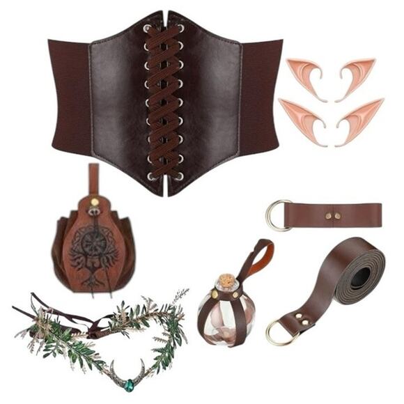 NWT ~ 10 Piece Medieval Renaissance Accessory Costume Set ~ Crown Pouch Viking - Picture 1 of 2